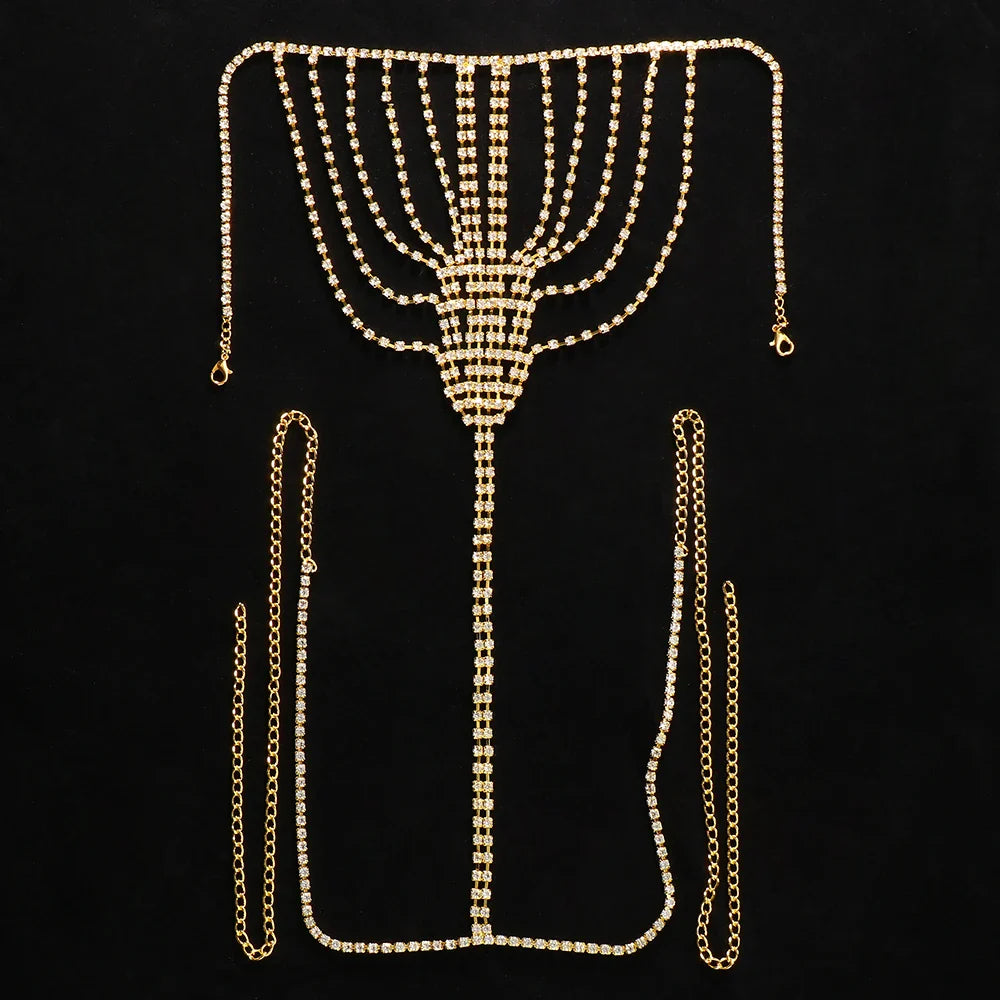 Geometric Rhinestone Tassel Thong Body Chain – Luxury Crystal Lingerie & Shimmering Waist Harness for Raves, Festivals & Beachwear | Body Chains | Wiccan Center