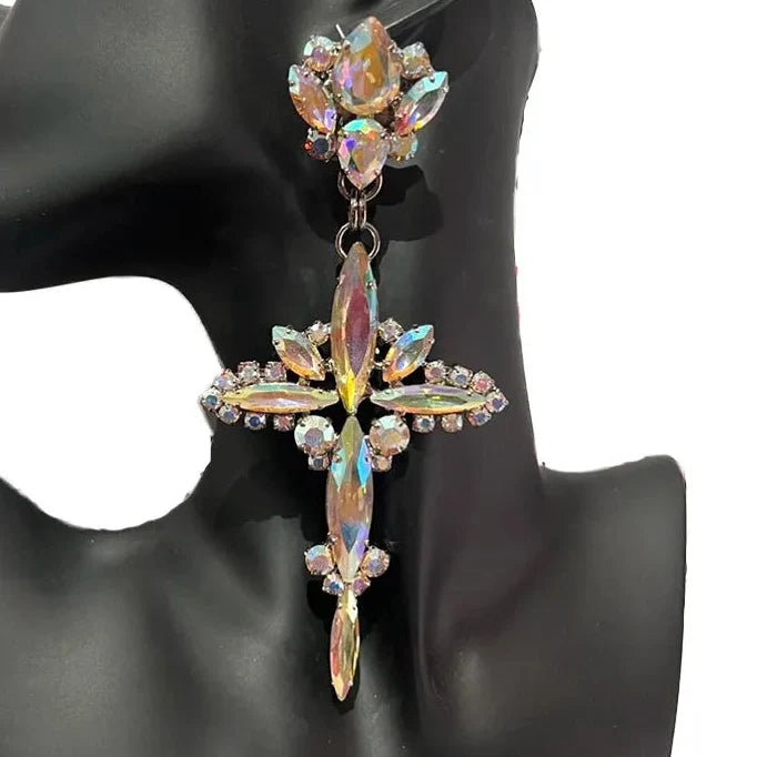 Rhinestone Cross Pendant Crystal Drop & Crystal Drop Set