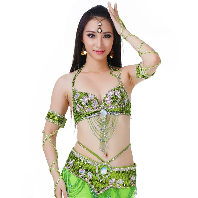Dazzling Beaded Belly Dance Bra & Belt 2-Piece Costume Outfit Set | Costume Sets | Wiccan Center