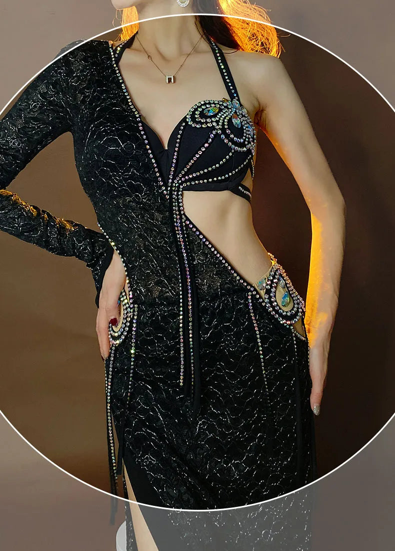 Luxury Custom Baladi & Shaabi Hair Swing Belly Dance Robe & Bra Outfit Set | Dresses | Wiccan Center