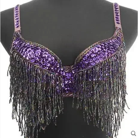 The Stardust Prism Sirena – Deluxe Beaded & Sequined Tassel Belly Dance Bra Top | Costume Tops | Wiccan Center