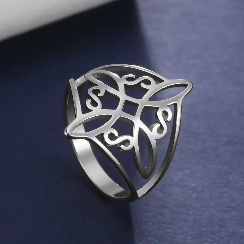 LIKGREAT Witch Knot Ring for Women Men Hollow Stainless Steel Finger Rings Celtic Vintage Amulet Protection Couple Jewelry Gifts | | Wiccan Center