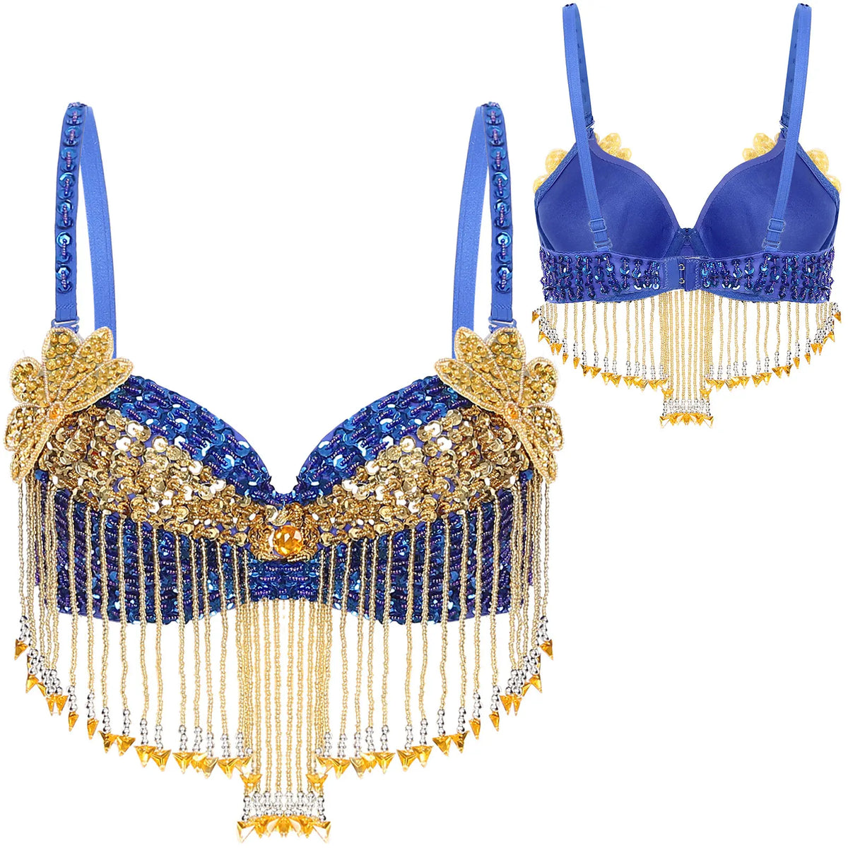 Sparkly Floral Beaded Sequin Belly Dance Bra & Tassel Performance Top | Costume Tops | Wiccan Center