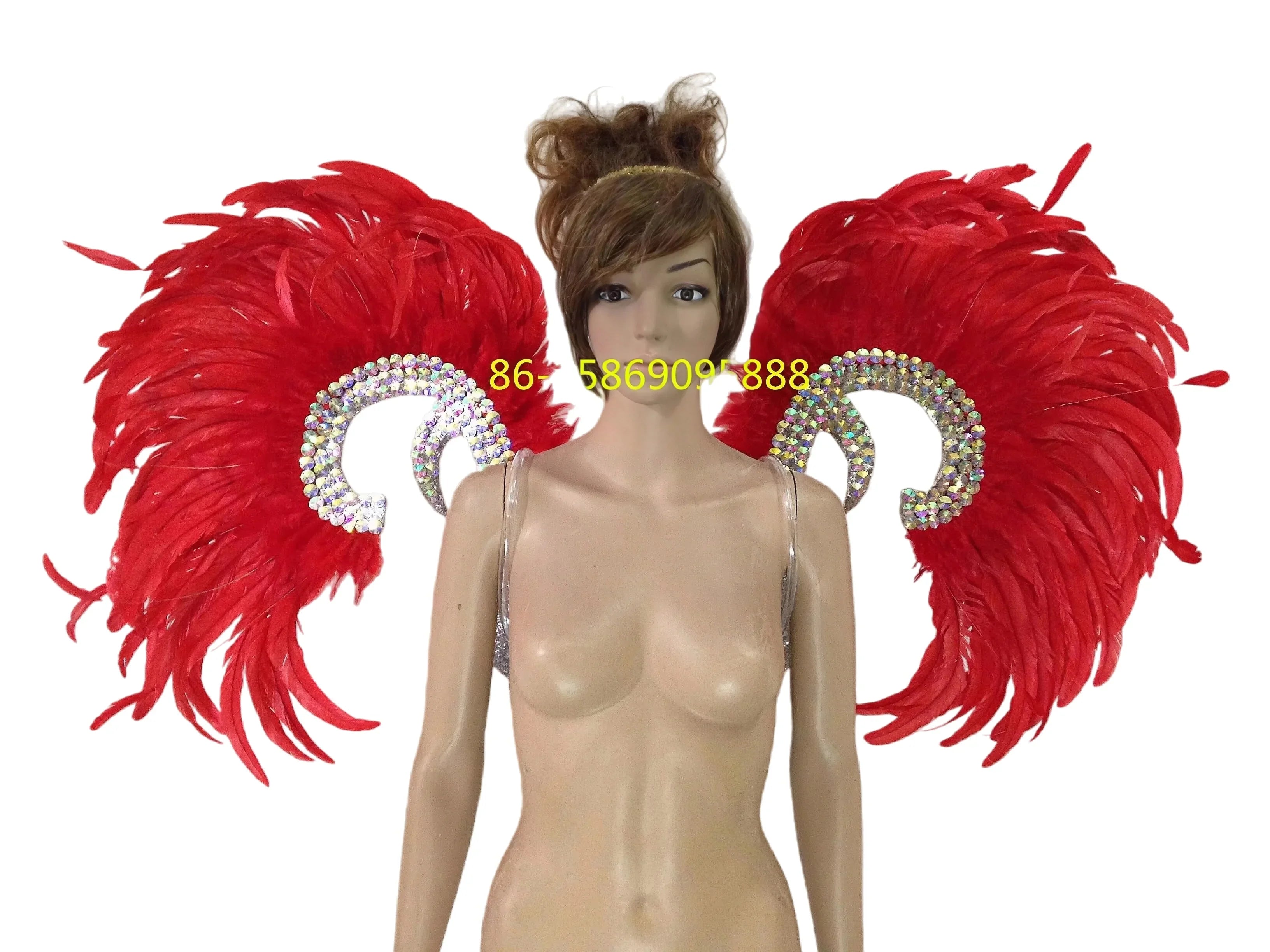 Showgirl Feather Wing Backpiece with Rhinestone Scroll Frames | Back Pieces | Wiccan Center