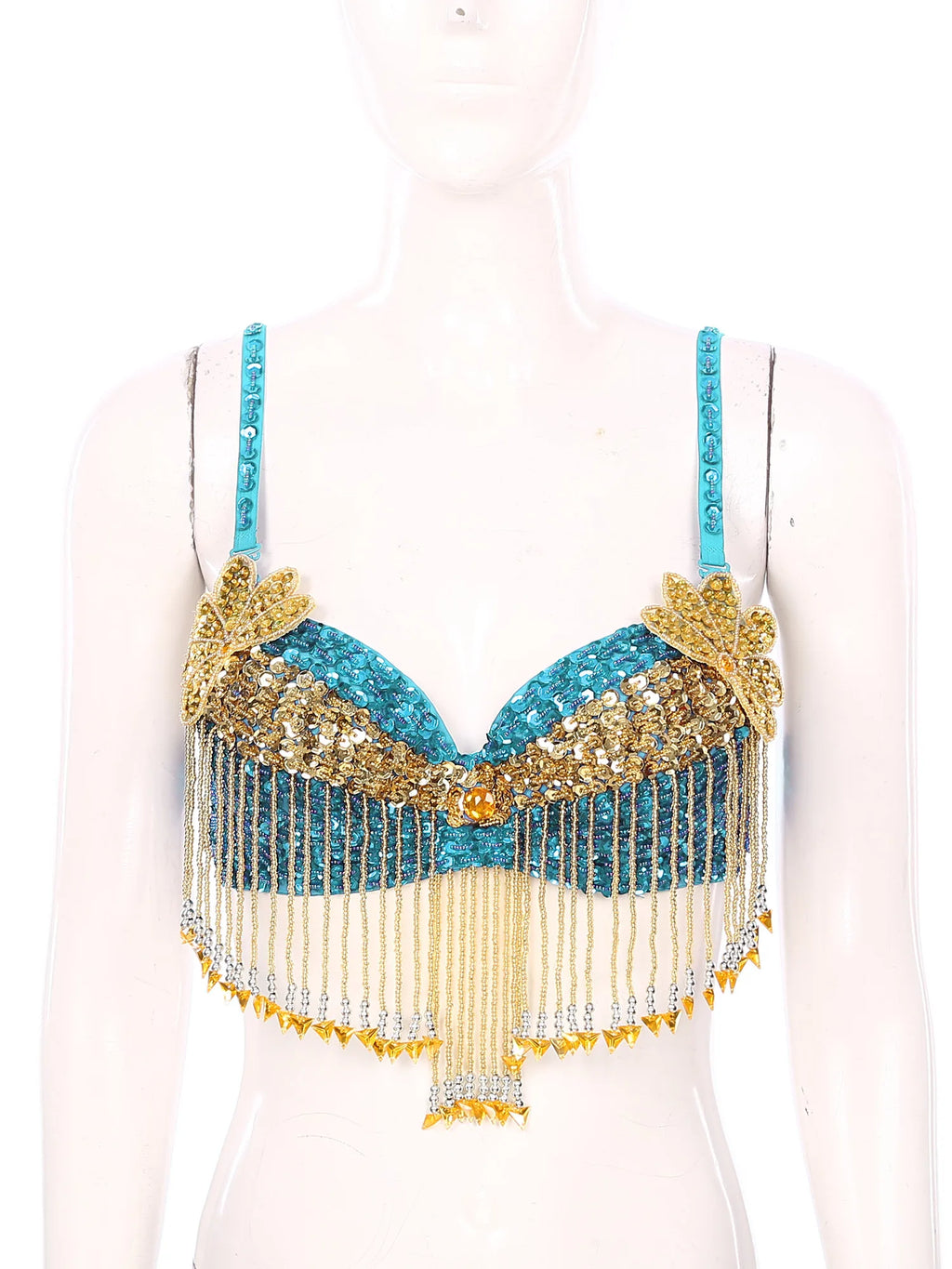 Sparkly Floral Beaded Sequin Belly Dance Bra & Tassel Performance Top | Costume Tops | Wiccan Center