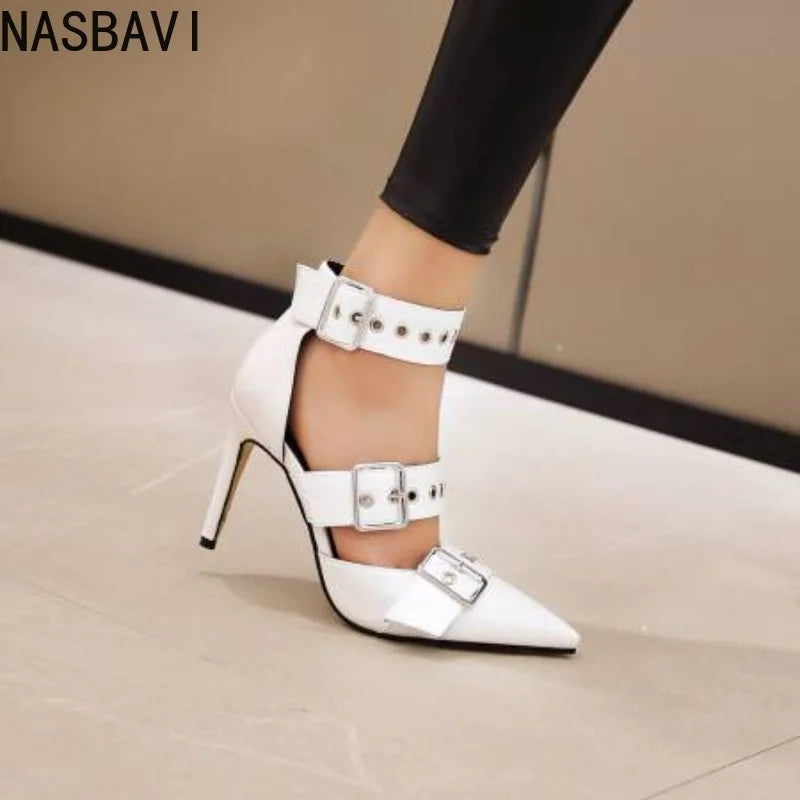 NASBAVI Black Punk Gothic High Heels Sexy Plus Size Pointed Toe Fashion Buckle Rivet Women Pumps Wedding Shoes Stiletto Heels | | Wiccan Center