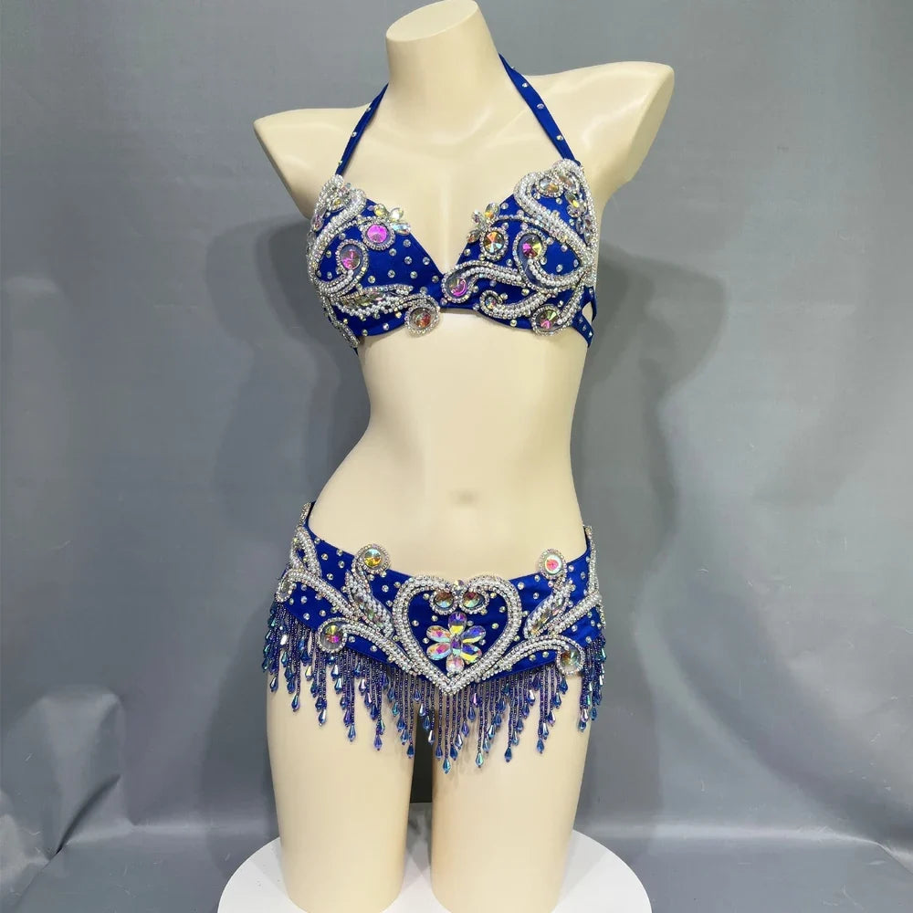 The Stardust Oasis Sirena – Deluxe Crystal & Beaded Belly Dance Bra & Belt 2-Piece Costume Set | Costume Sets | Wiccan Center