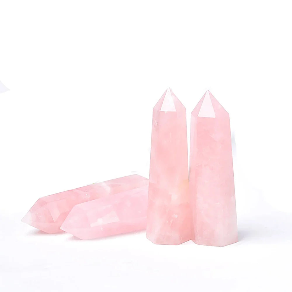1PC Natural Rose Quartz Crystal Point Pink Crystal Column Hand Polished Hexagon Obelisk for Room Furnishing Decor Crafts Gifts