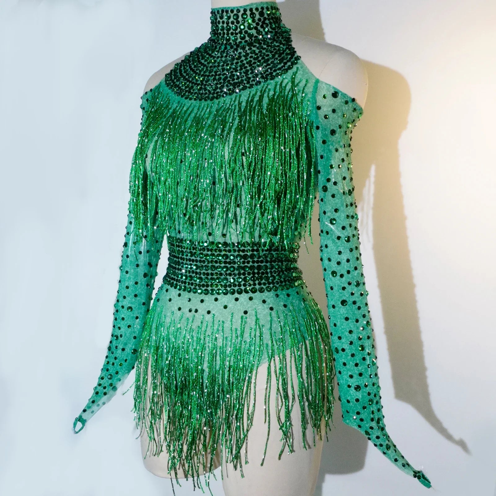 Rhinestone Tassel Mesh Performance Bodysuit | Bodysuit | Wiccan Center