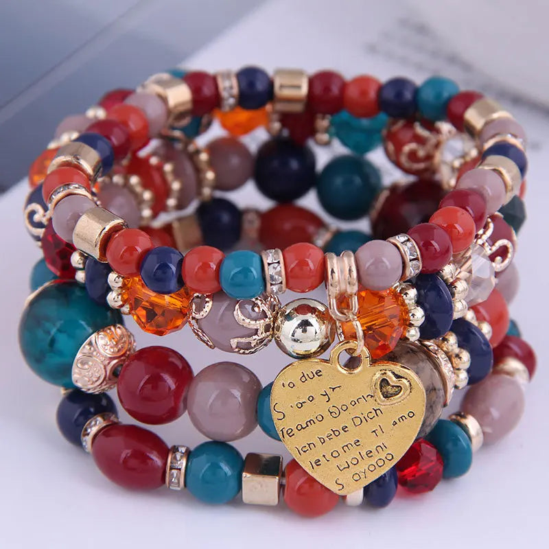 DIEZI Ethnic Bohemian Multicolor Crystal Beads Strand Bracelets Women Men Heart Tree Of Life Charm Bracelet Pulseira Feminina