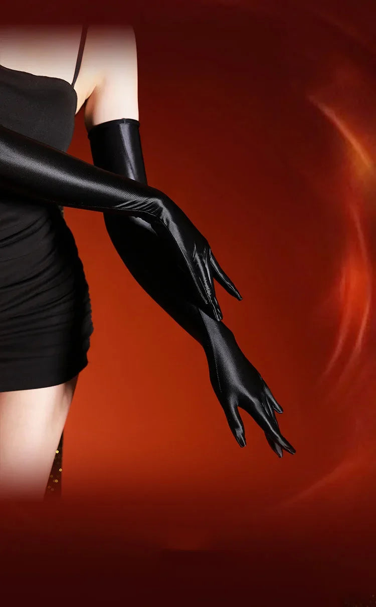 80D Satin Shiny High-Elasticity Opera Length Gloves Stage Performance Gloves | Gloves | Wiccan Center