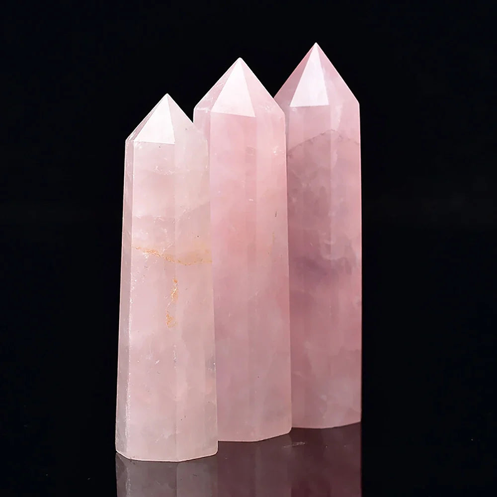 1PC Natural Rose Quartz Crystal Point Pink Crystal Column Hand Polished Hexagon Obelisk for Room Furnishing Decor Crafts Gifts