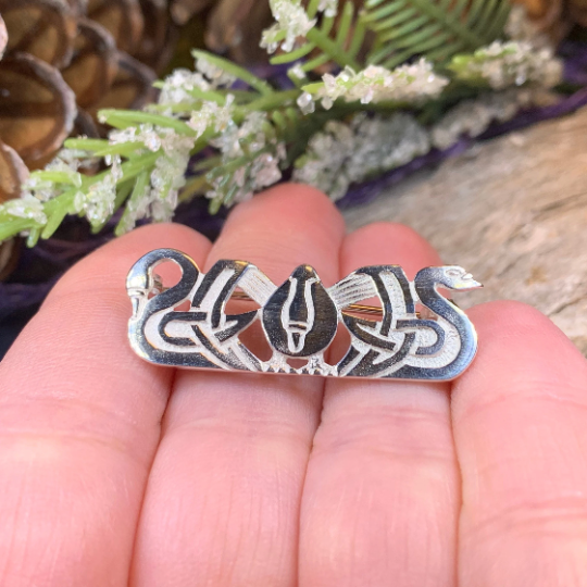 Sterling Silver Three Nornes Swan Brooch - Handmade in Scotland | Brooch | Wiccan Center