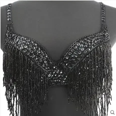 The Stardust Prism Sirena – Deluxe Beaded & Sequined Tassel Belly Dance Bra Top | Costume Tops | Wiccan Center