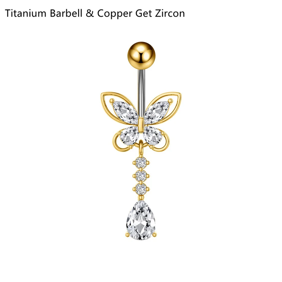 14G Crystal Heart Butterfly Dangle Belly Button Rings CZ Zircon Drop Navel Barbell Belly Rings Body Piercing Jewelry for Women | | Wiccan Center
