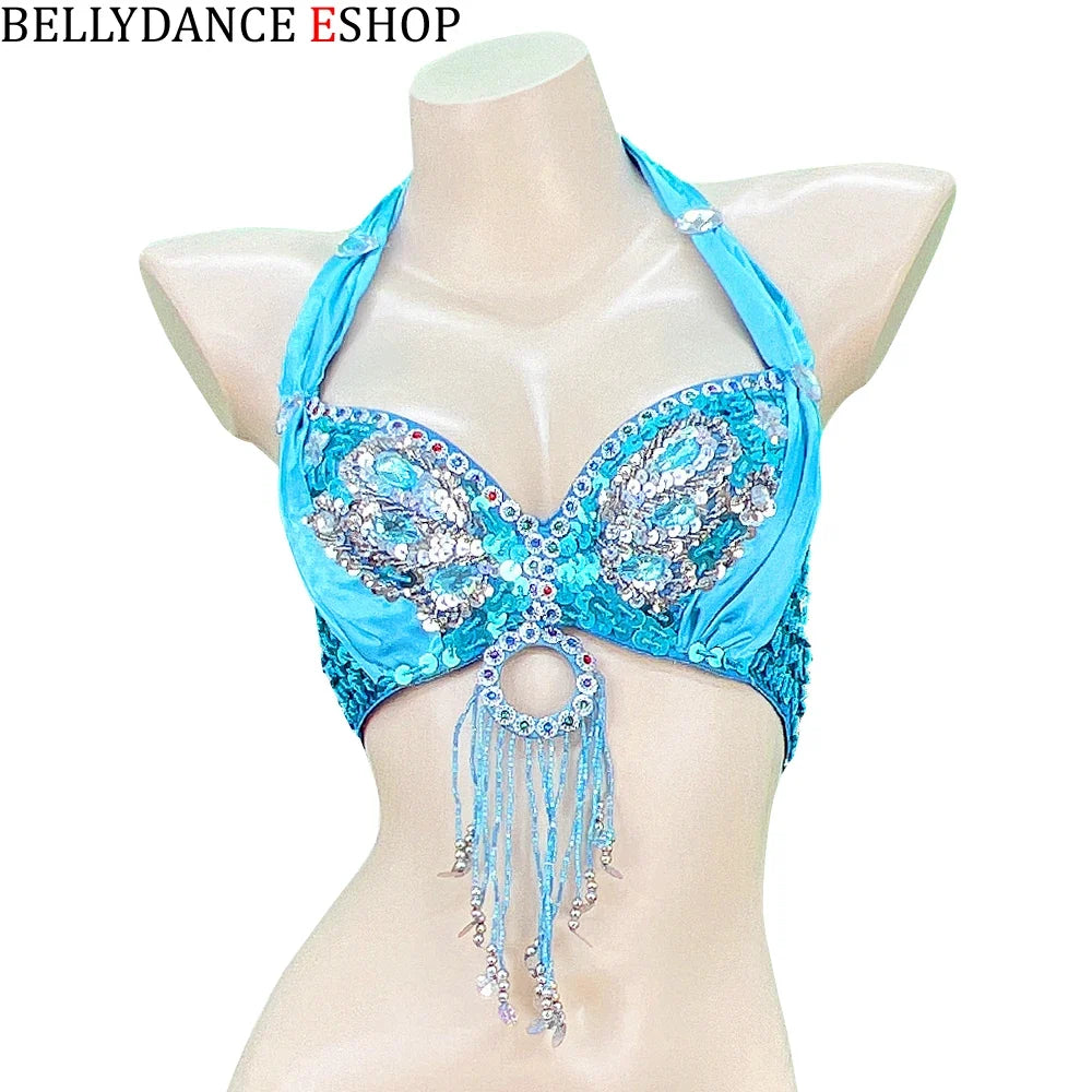 The Stardust Siren Shimmer – Sequin & Tassel Halter Belly Dance Bra Top