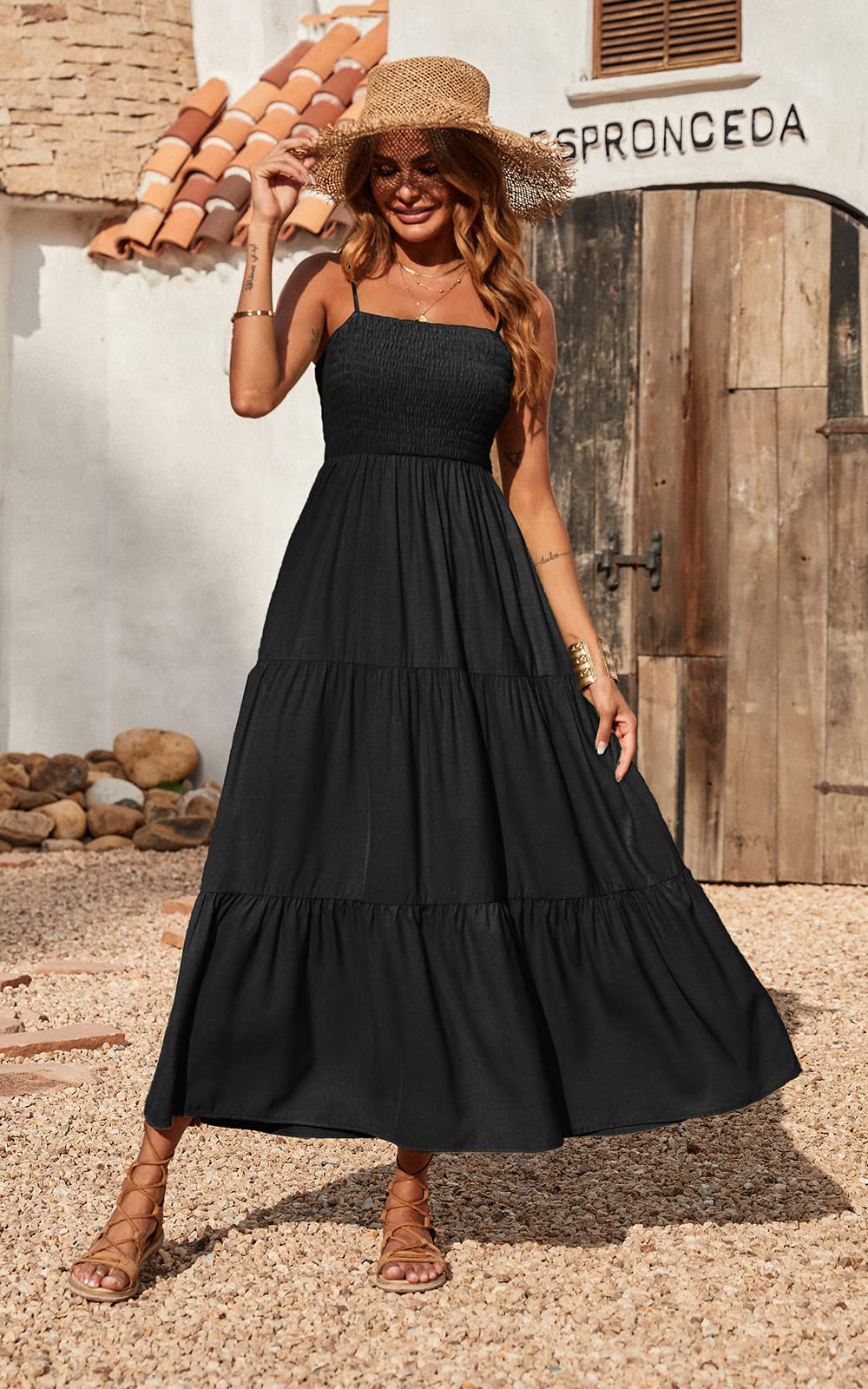 Spaghetti Strap Maxi Dress Women Summer Sleeveless Smocked Boho Long Beach Dress Sundresses | Dresses | Wiccan Center