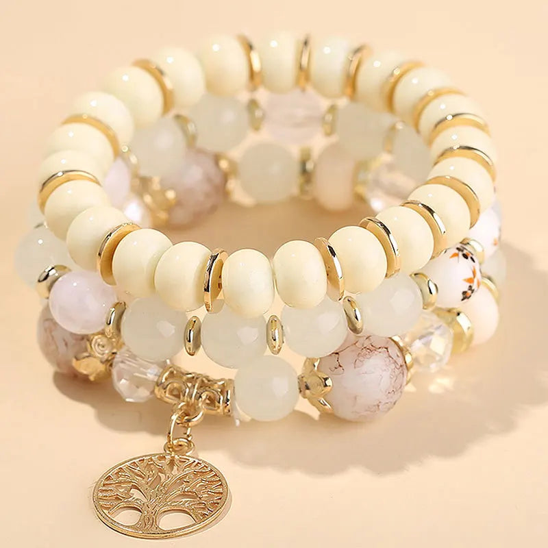 DIEZI Ethnic Bohemian Multicolor Crystal Beads Strand Bracelets Women Men Heart Tree Of Life Charm Bracelet Pulseira Feminina