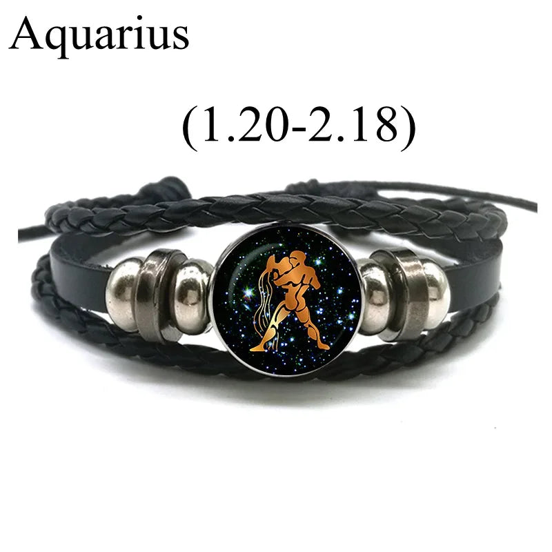 12 Zodiac Signs Leather Bracelet for Men Women Virgo Libra Scorpio Aries Taurus  Braided Rope Bracelets Birthday Gift Wholesale