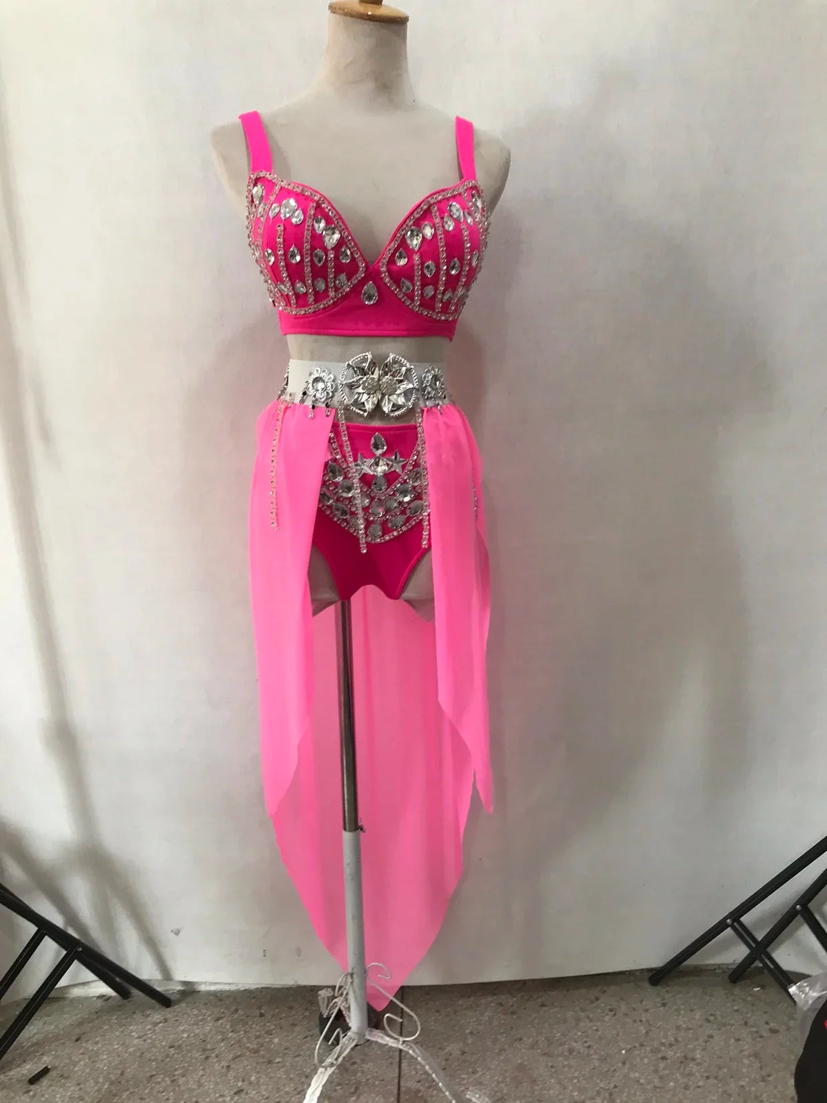 Women's Rhinestone Two-Piece Dance Costume | Stage Performance Top & Shorts | Costume Sets | Wiccan Center