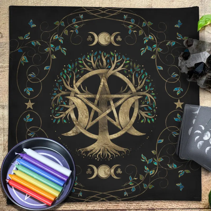Triple Moon Pentacle and Runic Altar Cloth | Altar Cloth | Wiccan Center