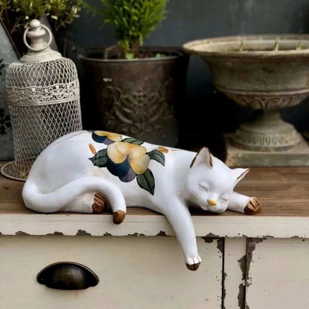 Sleeping Cat Garden Statues Outdoor,Cat Figurine Memorial Statue Makers Garden Resin Sleeping Cat Statues for Garden Decor Cat | | Wiccan Center