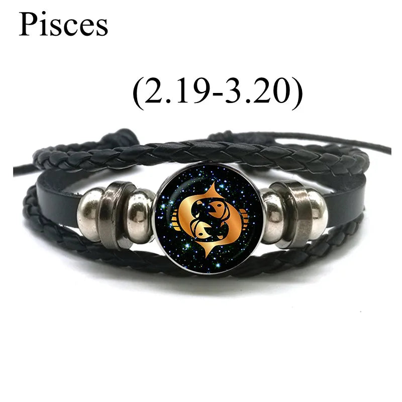 12 Zodiac Signs Leather Bracelet for Men Women Virgo Libra Scorpio Aries Taurus  Braided Rope Bracelets Birthday Gift Wholesale