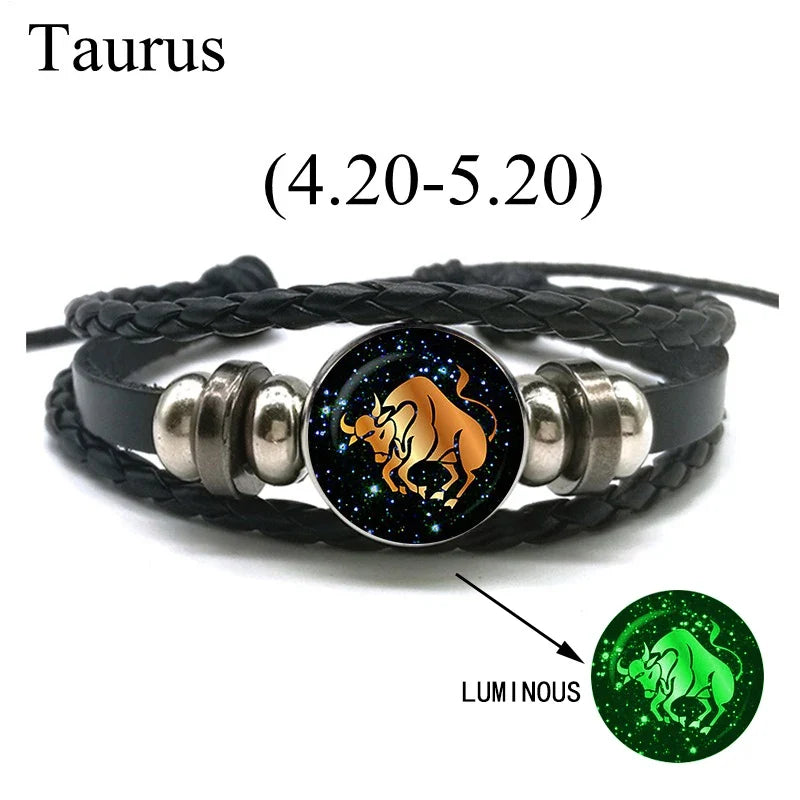 12 Zodiac Signs Leather Bracelet for Men Women Virgo Libra Scorpio Aries Taurus  Braided Rope Bracelets Birthday Gift Wholesale