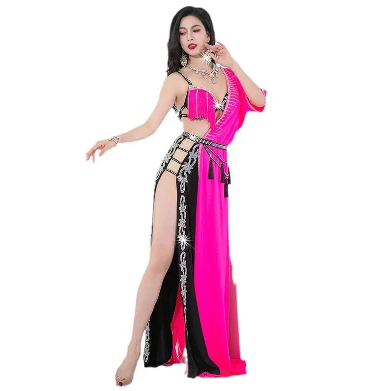 Sparkly Shaabi Belly Dance Competition Gown 4-Piece Beaded Bra, Skirt, Robe & Shorts Set | Costume Sets | Wiccan Center