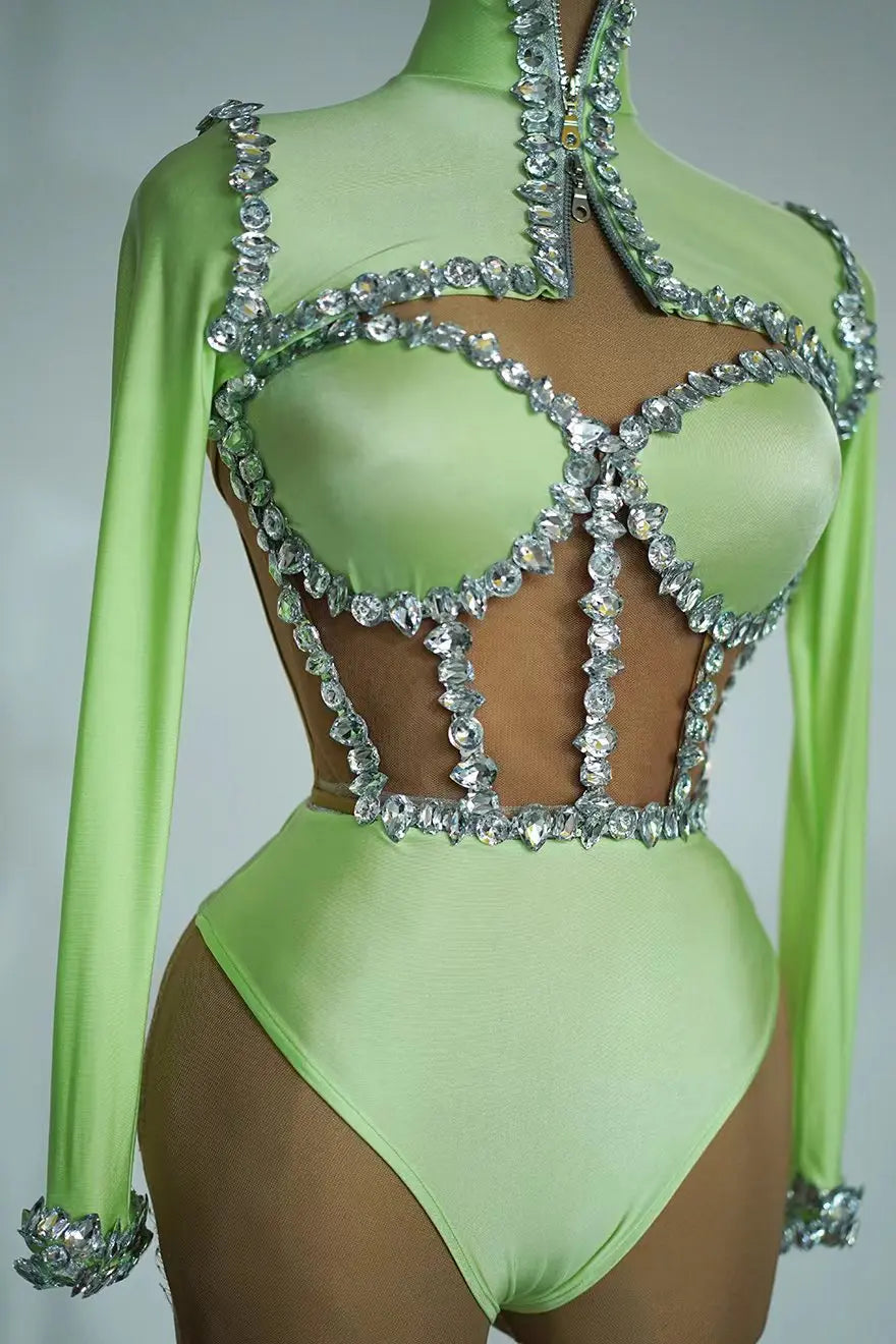The Stardust Nebula Leotard – Long-Sleeve Rhinestone Stage Bodysuit | Bodysuit | Wiccan Center