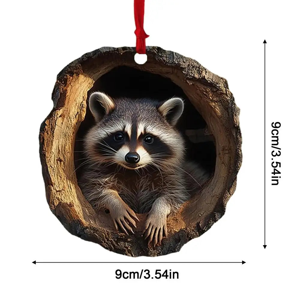 2024 Animal Christmas Ornaments 2D Cute Acrylic Raccoon Cat Owl Squirrel Animal Pendant for Christmas Tree Decoration