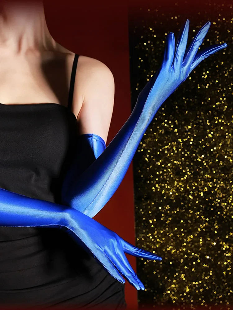 80D Satin Shiny High-Elasticity Opera Length Gloves Stage Performance Gloves | Gloves | Wiccan Center