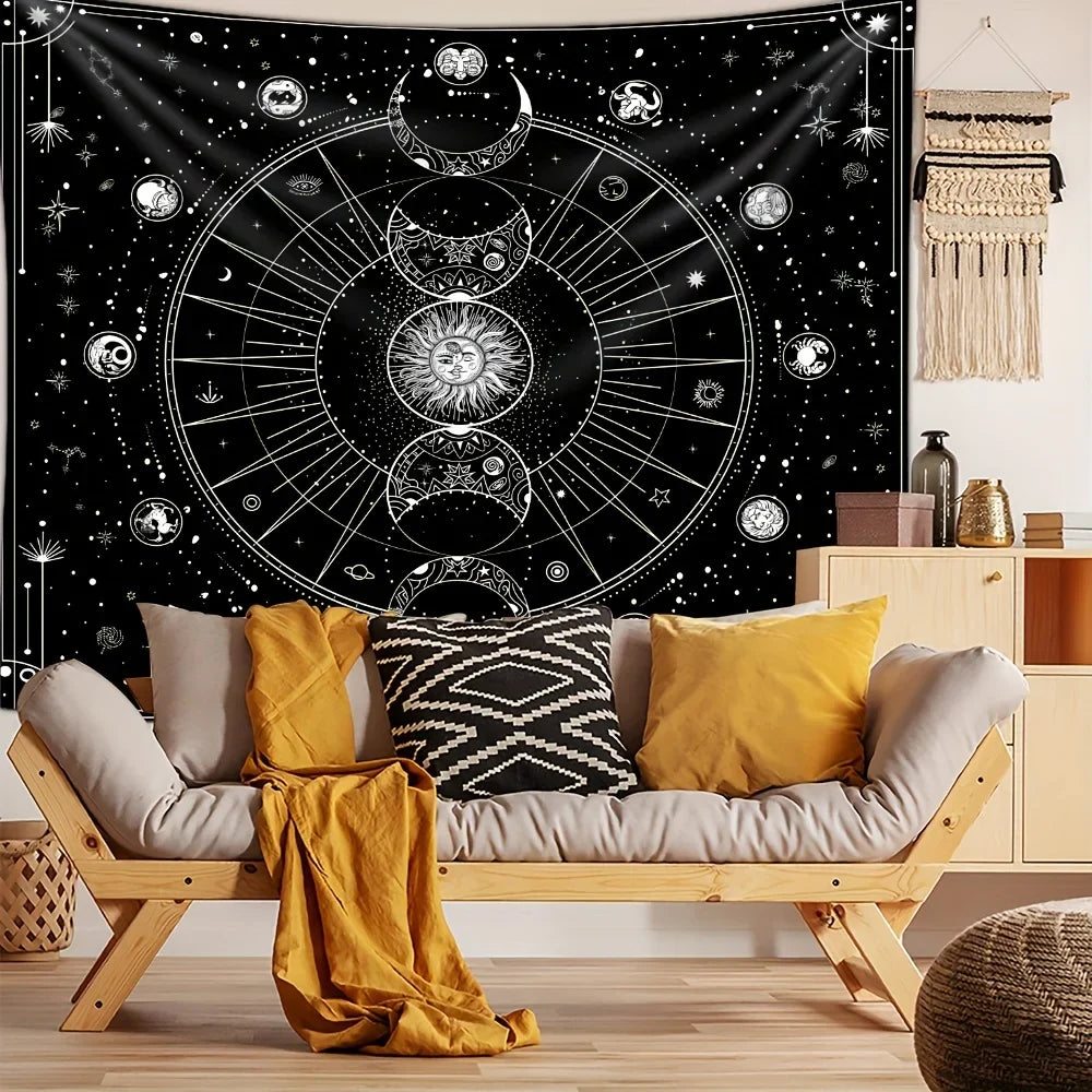 1pc Sun Moon Horoscope Divination Printed Tapestry Home DecorTapestry Wall Decor