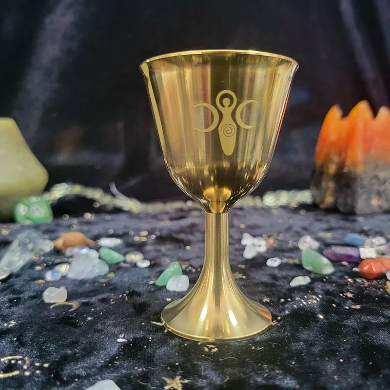 Goddess & Triple Moon Gold Chalices | Altar Cup | Wiccan Center