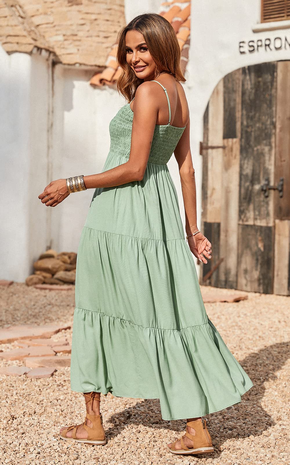Spaghetti Strap Maxi Dress Women Summer Sleeveless Smocked Boho Long Beach Dress Sundresses | Dresses | Wiccan Center