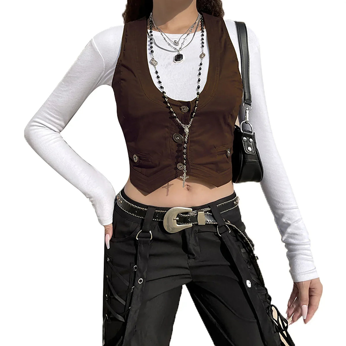 Women Vest Sleeveless V Neck Button Down Tank Tops Gilet with Pockets for Casual Street Gothic | | Wiccan Center