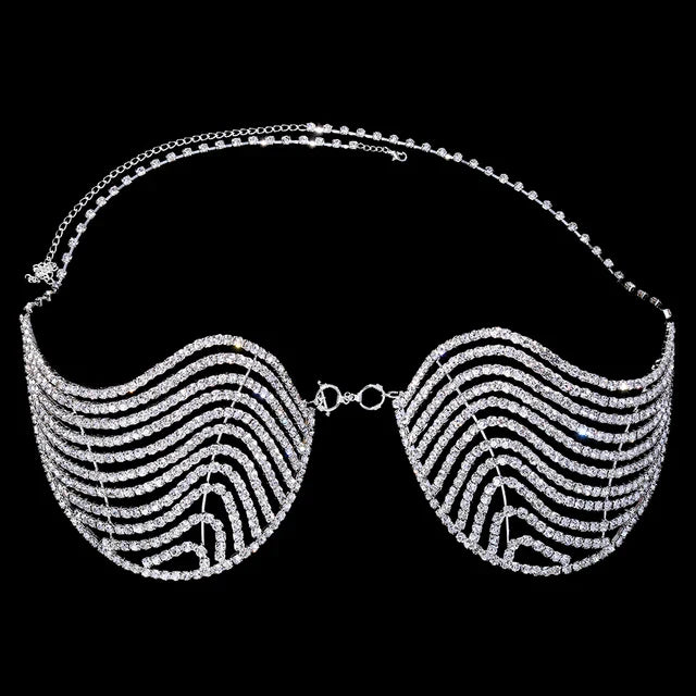 Luxury Crystal Swirl Micro Bikini Body Chain – Shimmering Rhinestone Tassel Bra & Exotic Chest Harness for Festivals, Raves & Clubwear | Body Chains | Wiccan Center