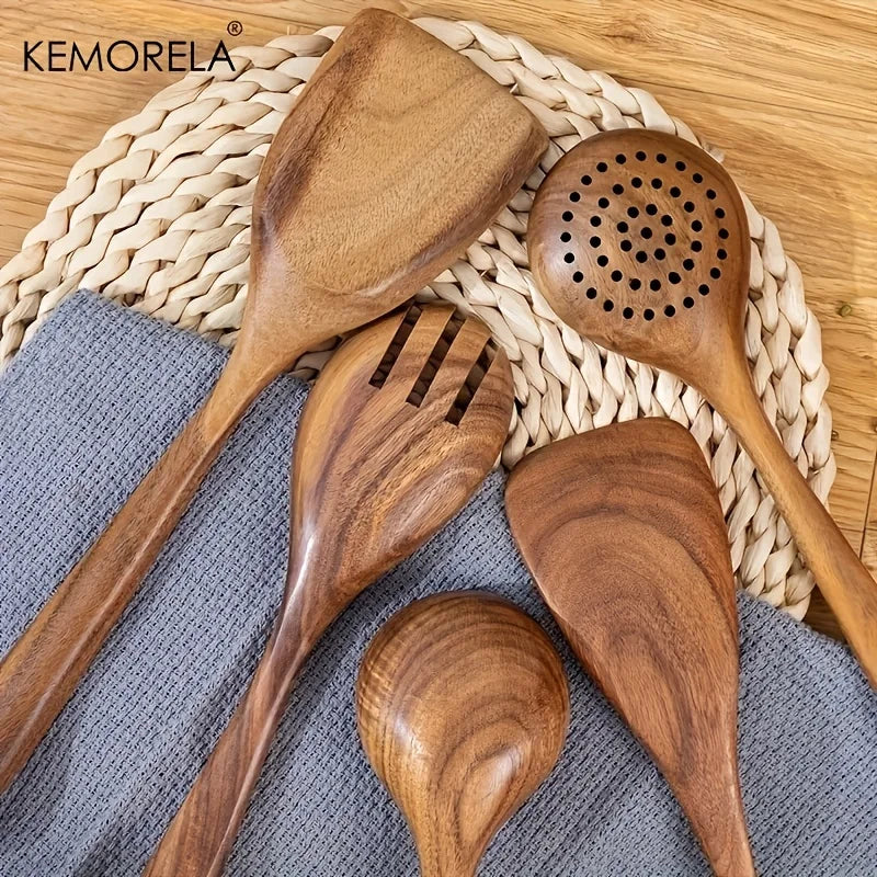 DecorBites™ 5-Piece Natural Wooden Tableware Set | Kitchen Cookware Utensils | | Wiccan Center