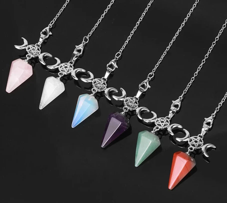 Triple Moon Pentacle Crystal Pendulums | Pendulums | Wiccan Center