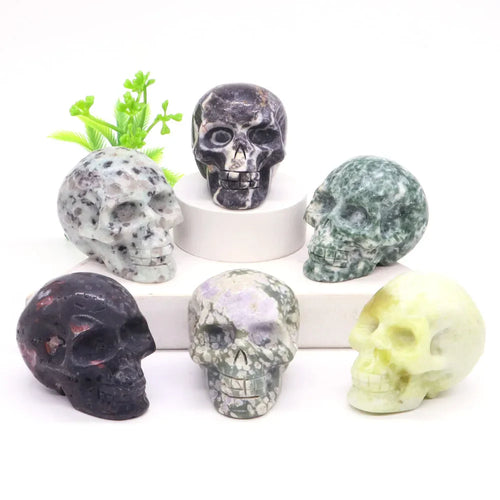 2" Skull Head Statue Natural Gemstone Healing Crystal Stone Carving Reiki Witchcraft Figurine Crafts Home Decor Halloween Gifts | | Wiccan Center