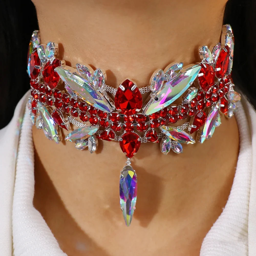 Multicolored Rhinestone Choker Crystal Drop