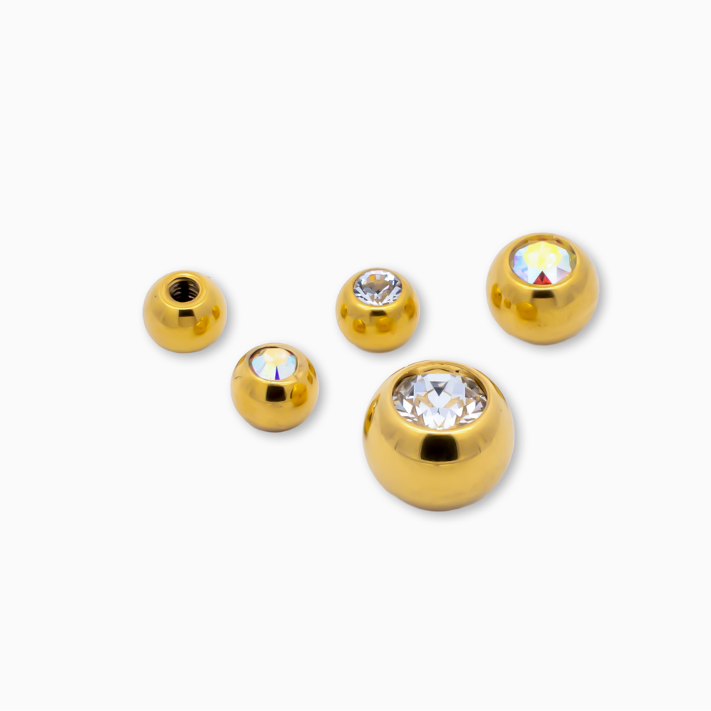 Steel Externally Threaded End - Gold PVD Coated Balls W/ Gems 16G | Body Jewelry | Wiccan Center