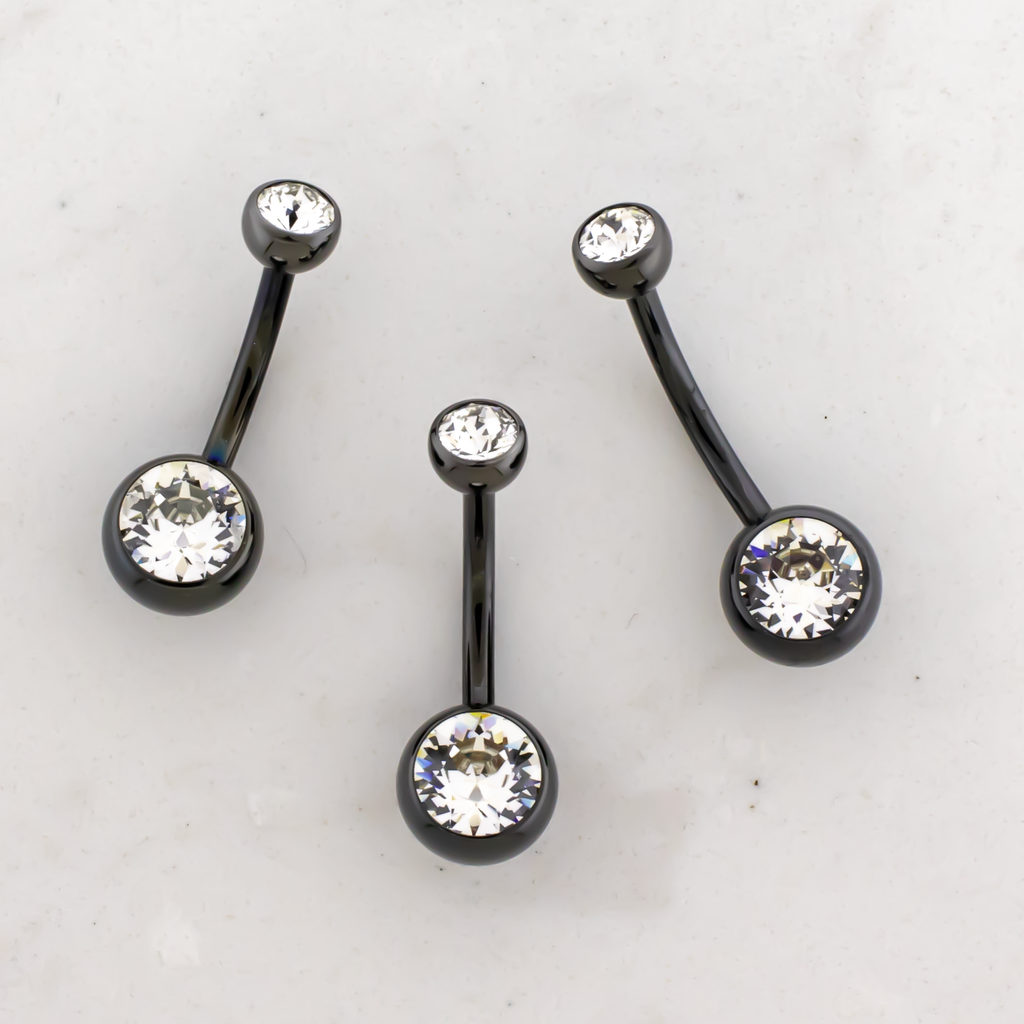 Steel Black PVD Internally Threaded Double Gem Navel Ring | Body Jewelry | Wiccan Center