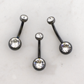 Steel Black PVD Internally Threaded Double Gem Navel Ring | Body Jewelry | Wiccan Center