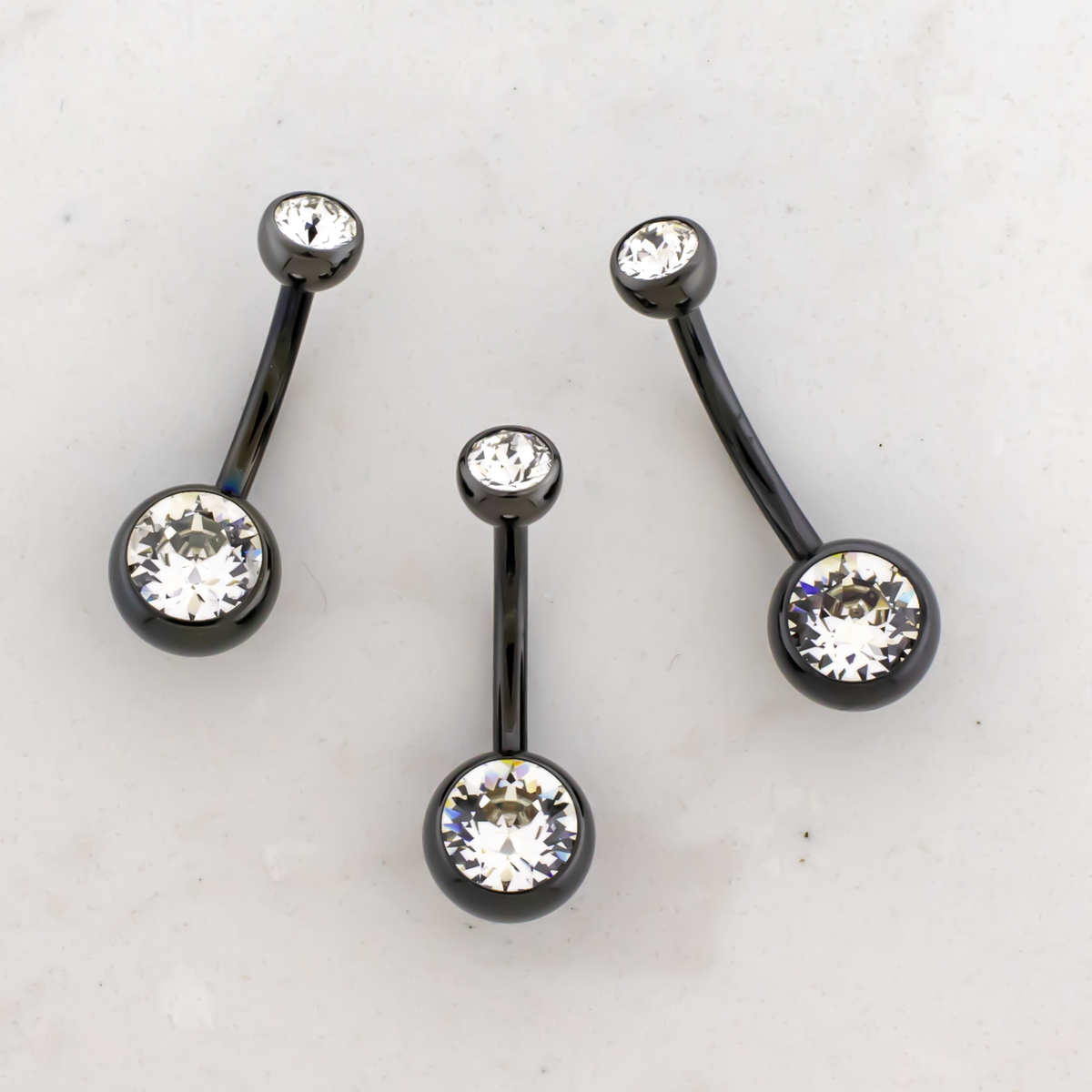 Steel Black PVD Internally Threaded Double Gem Navel Ring | Body Jewelry | Wiccan Center