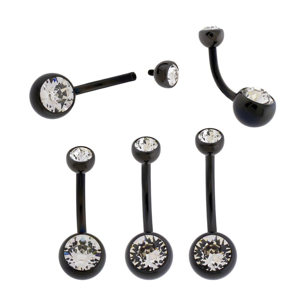 Steel Black PVD Internally Threaded Double Gem Navel Ring | Body Jewelry | Wiccan Center