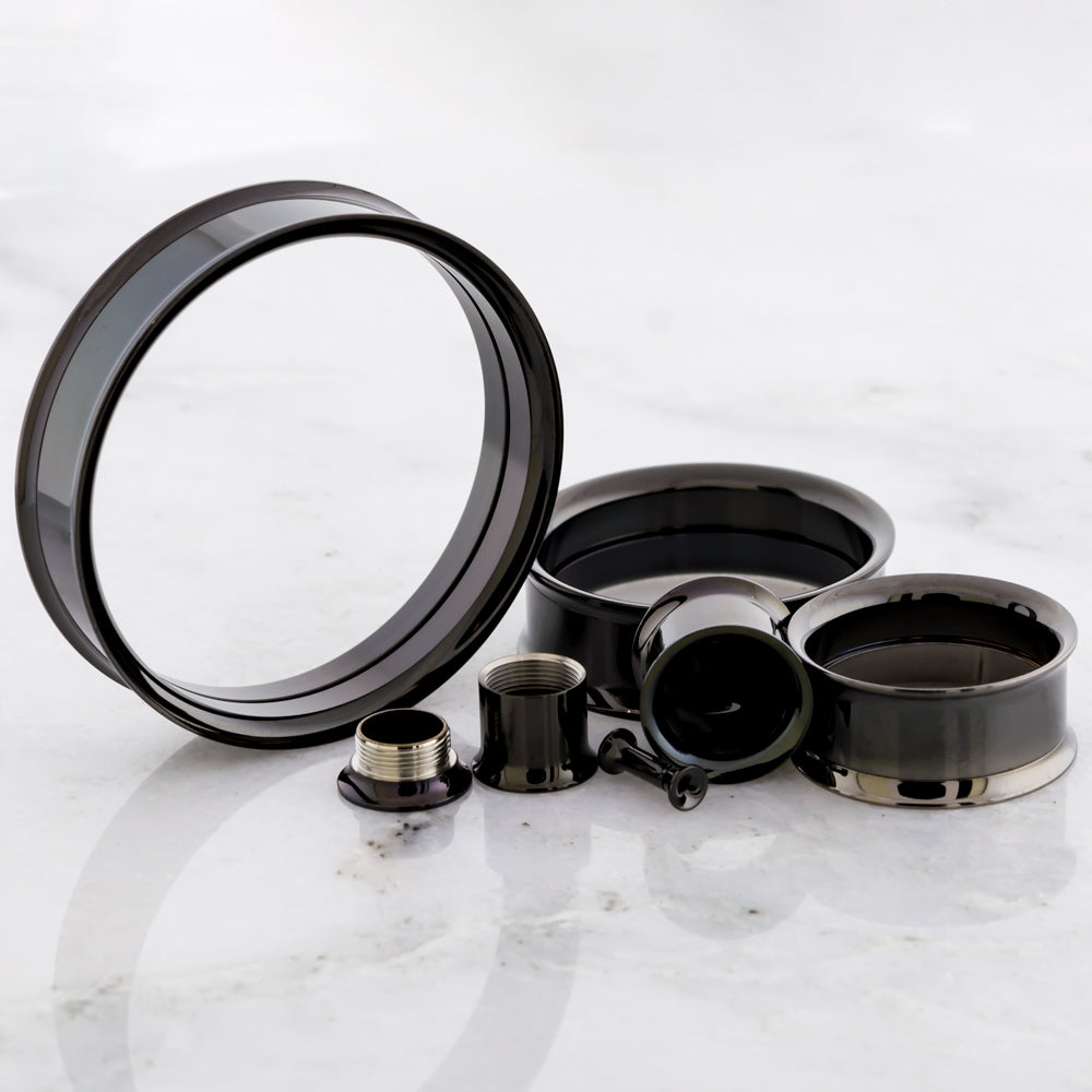 Black Steel Double Flare Tunnels - Internally Threaded | Body Jewelry | Wiccan Center