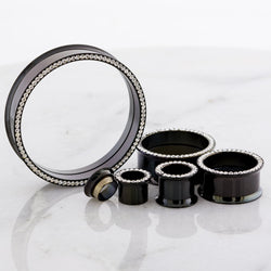 Black Steel Double Flare Tunnels - w/ Gems | Body Jewelry | Wiccan Center