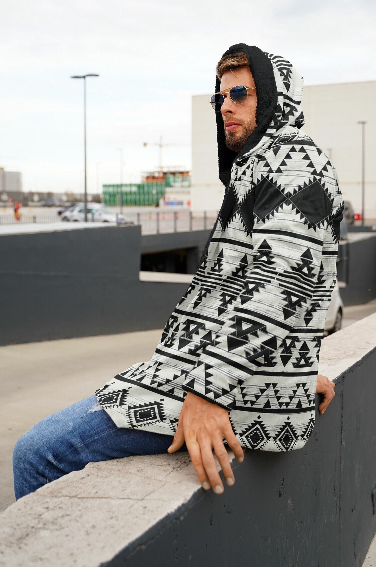 Hawk Eye Tribal Cuddle Cloak | Unisex Minky Sherpa Lined Hooded Coat | Women and Mens Festival Coat | Mountain Fashion | Microfleece Cloak - AOP | Wiccan Center