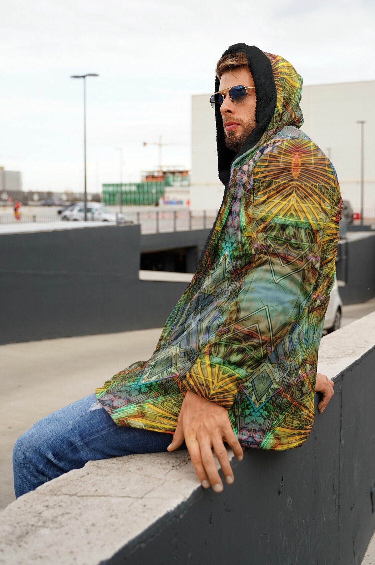 Lotus Guardian Cuddle Cloak | Unisex Minky Sherpa Hooded Coat | Women and Mens Festival Coat | Mountain Fashion | Microfleece Cloak - AOP | Wiccan Center